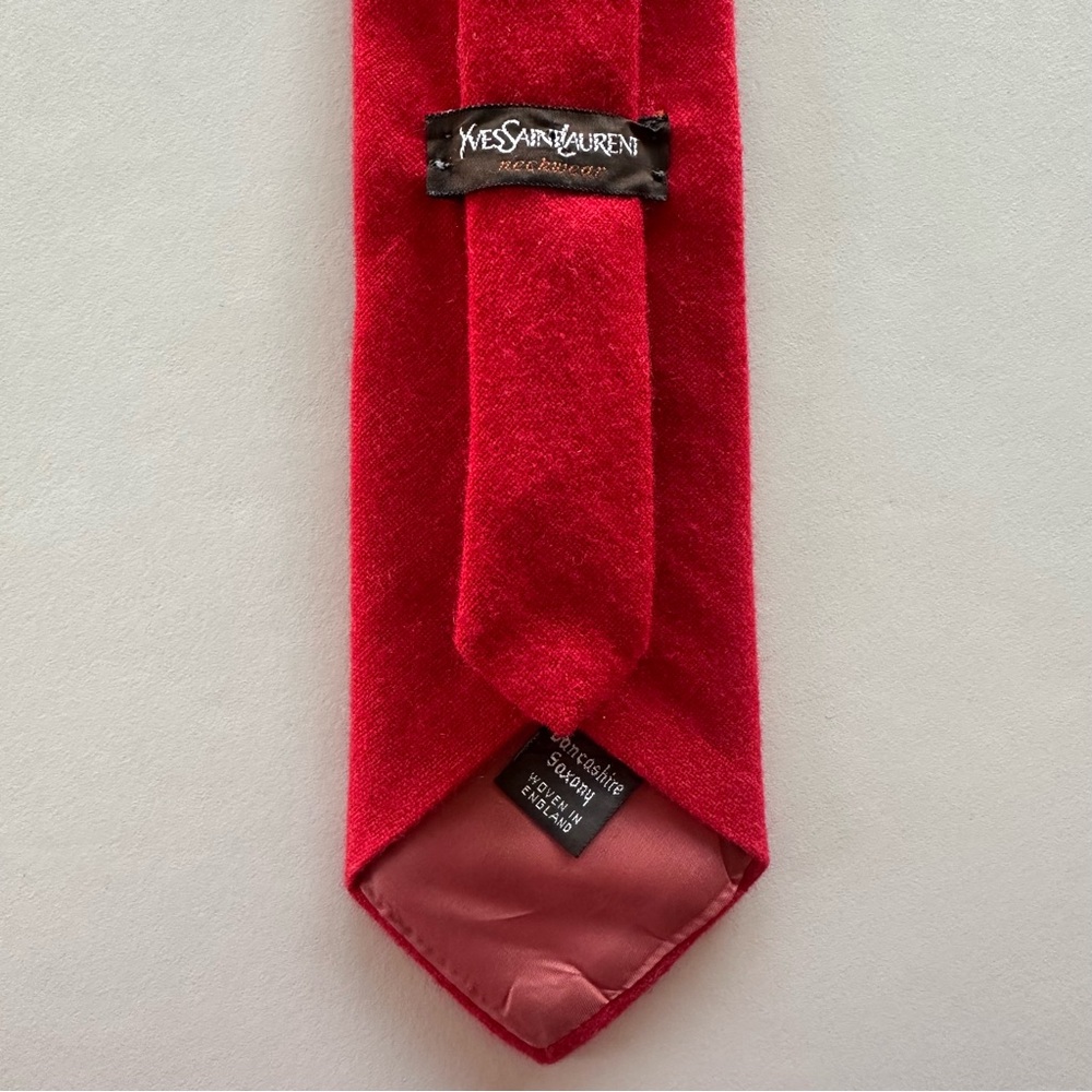 Vintage Yves Saint Laurent Men's Brushed Wool Necktie in Red - Picture 3 of 9